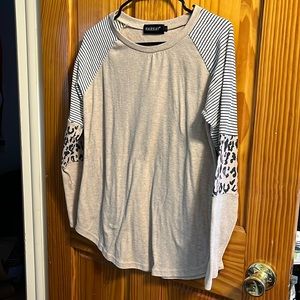 Stripe, solid and leopard print long sleeve top by Harhay size small